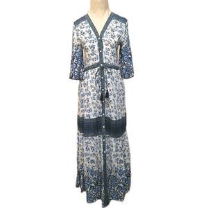 FP To Love Bohemian Maxi Dress Sz S Blue Santorini Floral Cottagecore Vacation